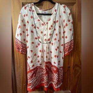 We Vera ANTHROPOLOGIE silk floral tunic babydoll mini dress tie back sz 6 EUC